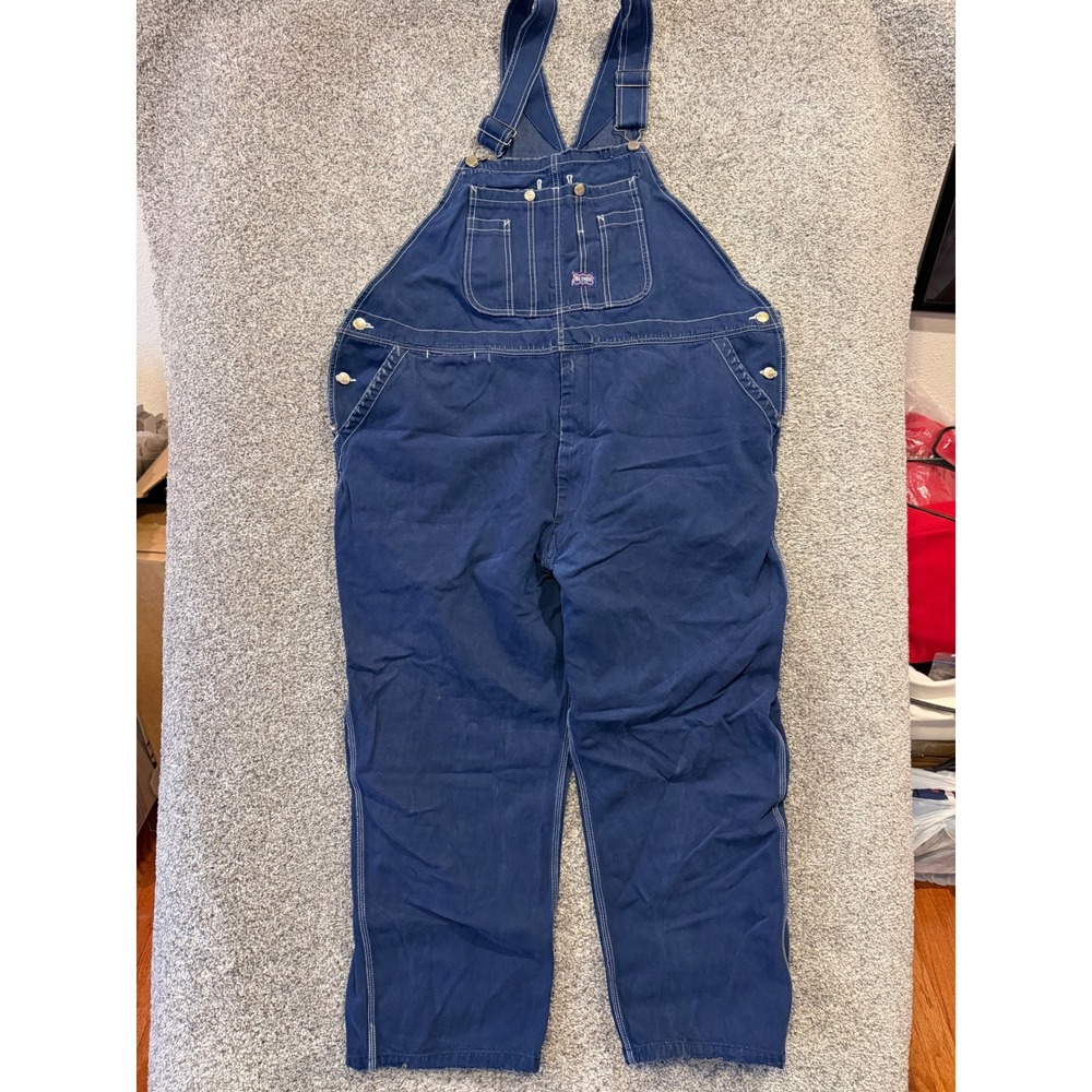 Big Smith Overalls Mens 48x28* Blue Bib Workwear Cotton Canvas Contrast Stitch *